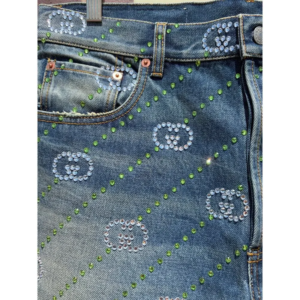 INTERLOCKING G STRAIGHT LEG JEANS, CRYSTAL AW23- size 32